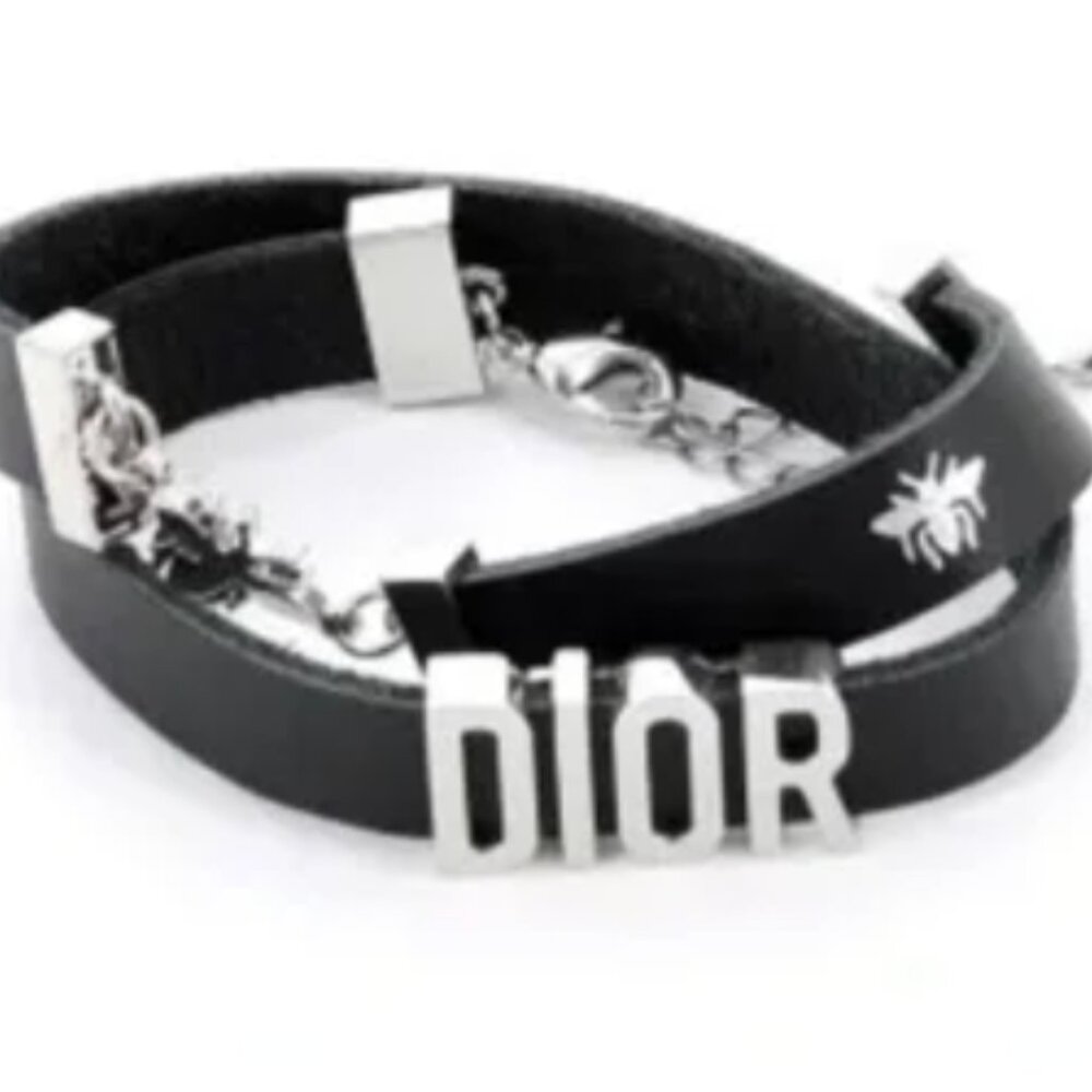 Dior Black Choker or Bracelet with Silver Bee Accents GWP